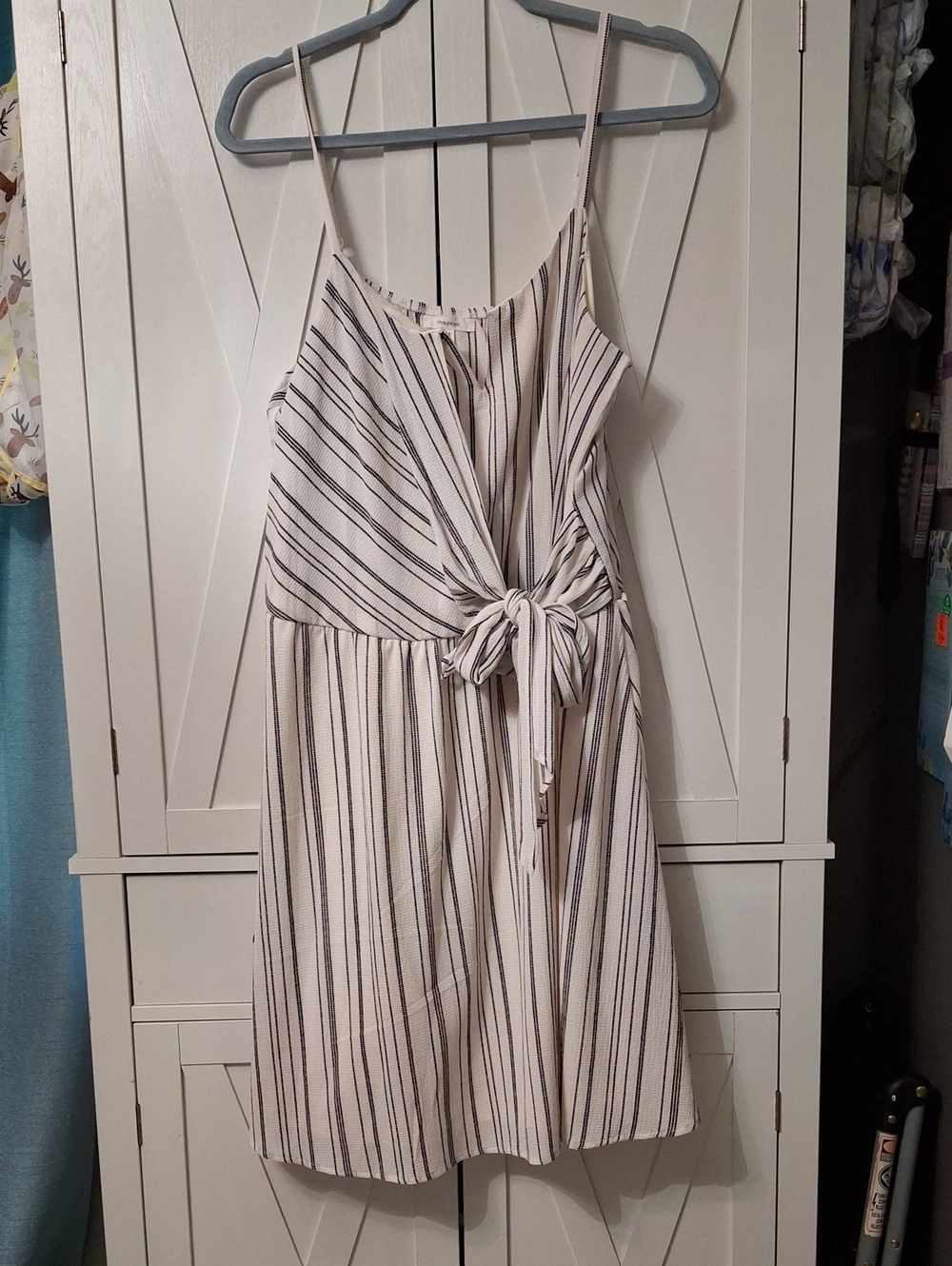 Maurices White and Black Striped Tie-Waist Mini Dress